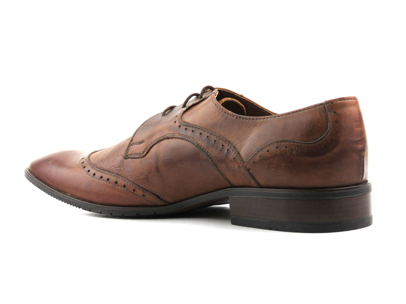 Skórzane półbuty, brogsy męskie MOSKAŁA A118, brązowe