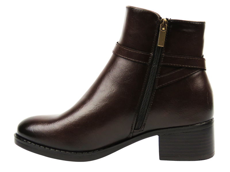 Botki damskie na wygodnym obcasie brązowe Potocki 25-12738