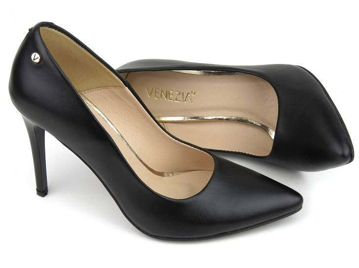 Eleganckie szpilki z noskiem w szpic - Venezia 208 PELLE, czarne