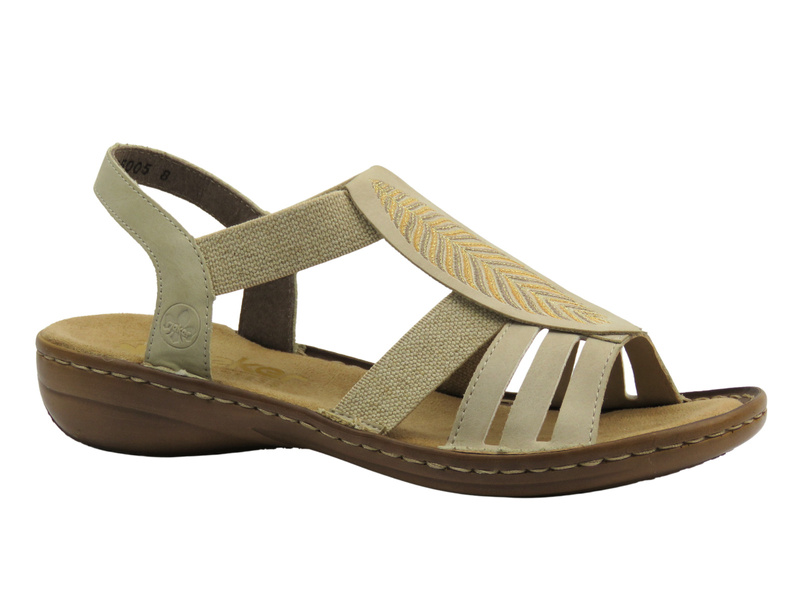 Sandały damskie Rieker 608C0-62, beżowe skórzane lekkie stylowe przewiewne