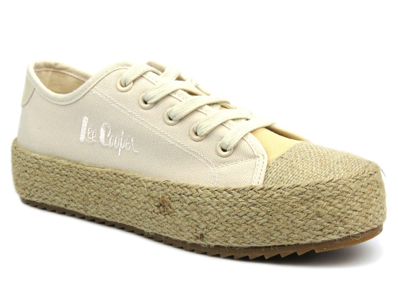 Trampki damskie z plecioną podeszwą - Lee Cooper LCW-24-31-2191L, beżowe