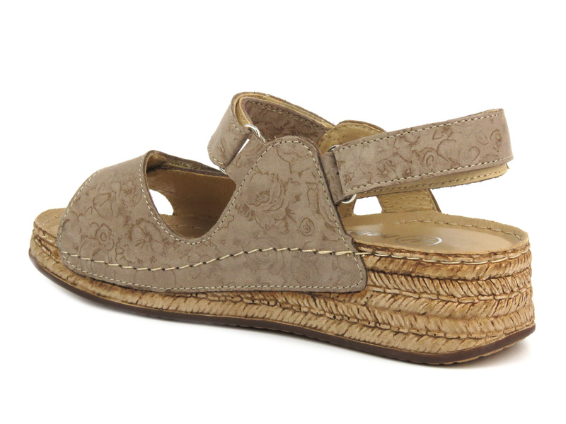 Skórzane sandały damskie na rzepy - Helios 138, beżowe