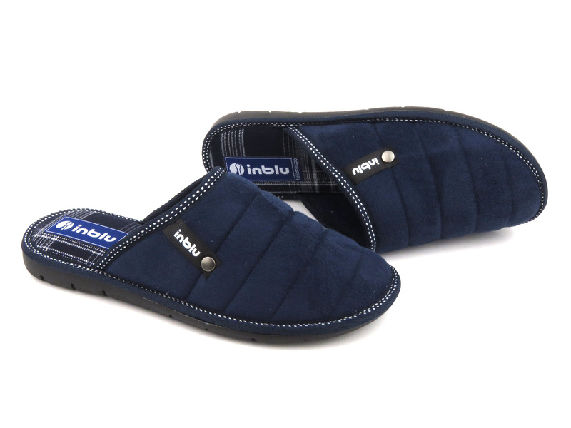 Kapcie męskie z miękkiego materiału - Inblu 91-27, granatowe