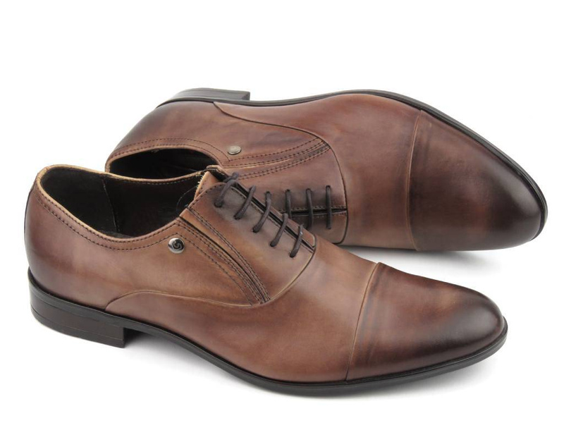 Skórzane półbuty, oksfordy męskie wizytowe Conhpol 5540-0921, brązowy