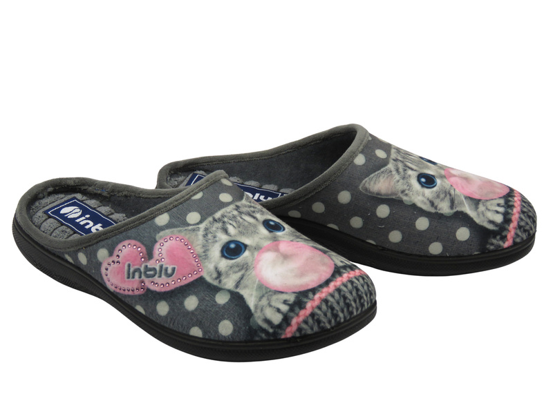Kapcie damskie z kotkiem szare Inblu EC-93