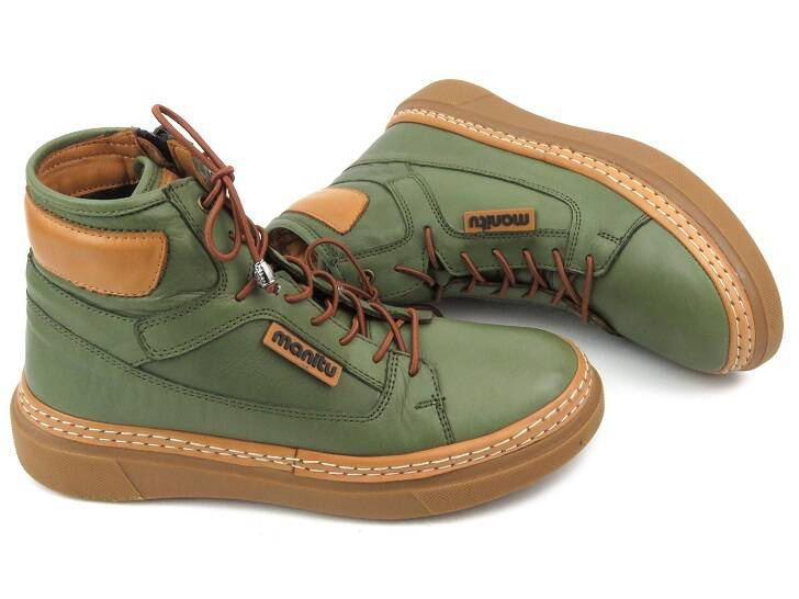 Botki, trzewiki damskie z miękkiej skóry - MANITU 990354-07, zielone