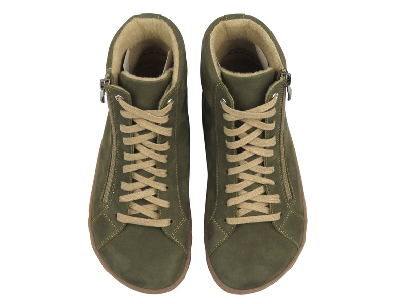 Barefoot skórzane minimalistyczne botki damskie oliwkowe Nika Komfort 1443