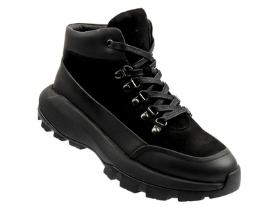 Skórzane sneakersy męskie - JOHN DOUBARE QH6012-204L-G1247, czarne