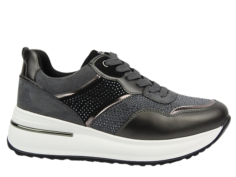 Sneakersy damskie z kryształkami szare INBLU IN-397
