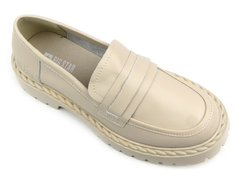 Skórzane półbuty, loafersy damskie - Big Star LL274457, beżowe
