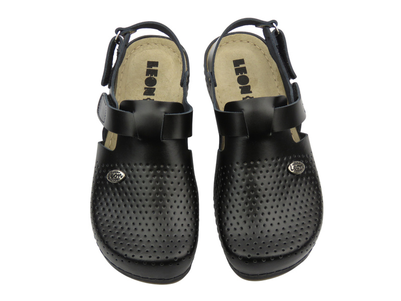 Skórzane Klapki Damskie Leon 951, czarne