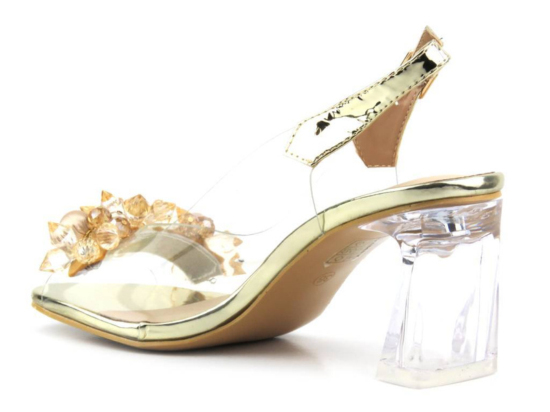 Silikonowe sandały damskie na obcasie - S. Barski MR-C1, złote