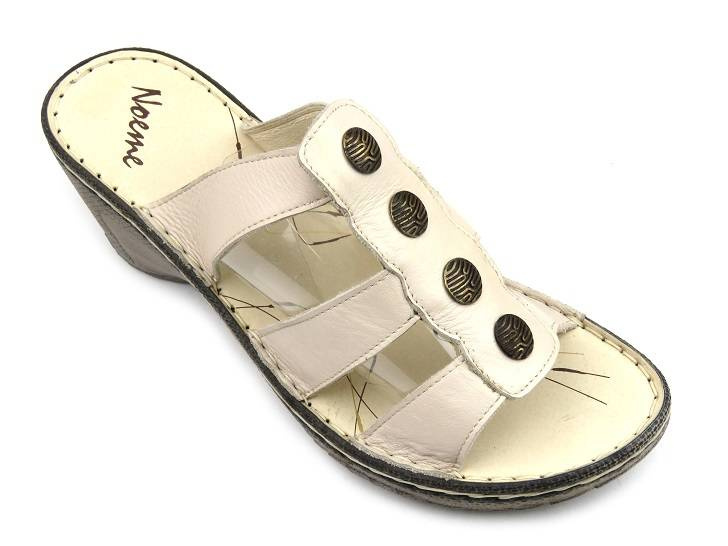 Klapki damskie na koturnie - HELIOS Komfort 733, kremowe