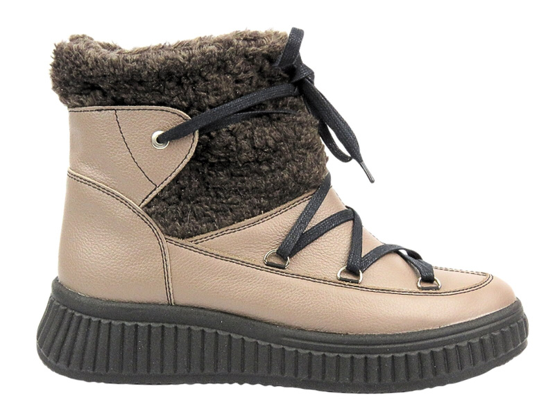 Skórzane botki, śniegowce damskie - HELIOS Komfort 613, brązowe