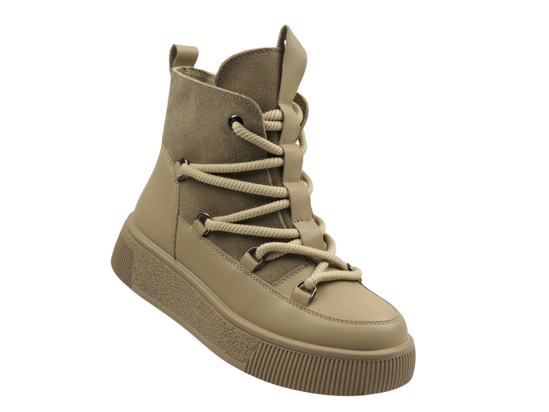 Skórzane botki damskie beżowe Cambell 25-52330