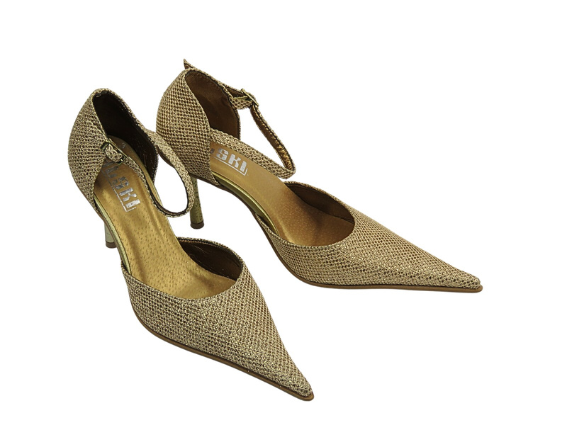 Eleganckie czółenka na szpilce złote ALSKI 220