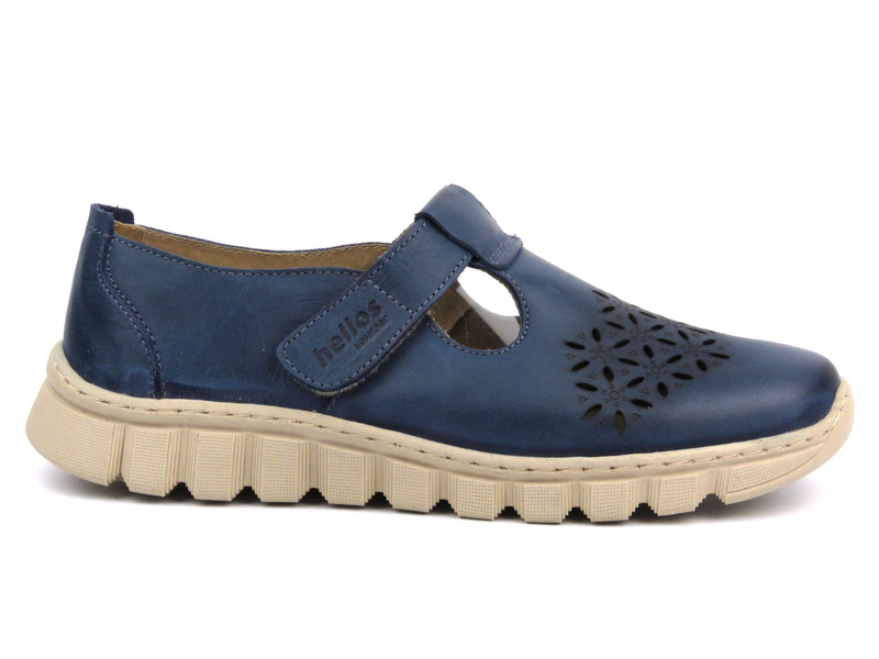 Skórzane półbuty damskie wiosenne - Helios Komfort 421, granatowe