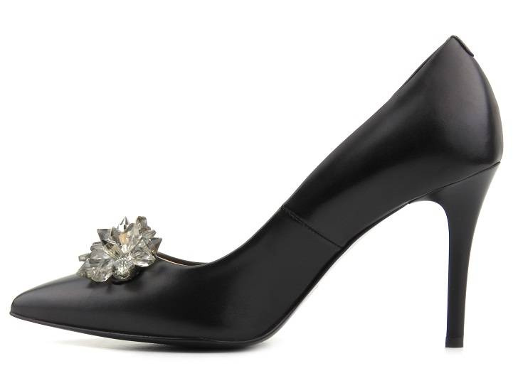 Skórzane czółenka na szpilce - UNCOME 35006, czarne