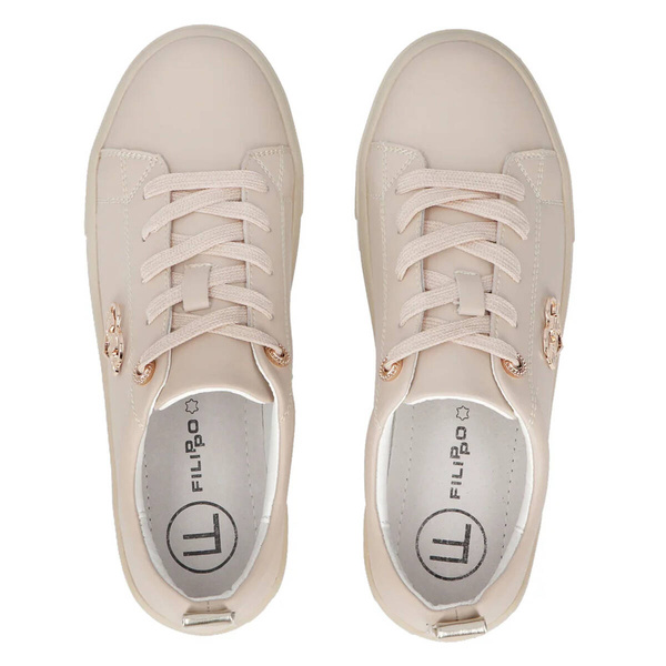 Skórzane sneakersy damskie na platformie - Filippo DP3533/24, beżowe
