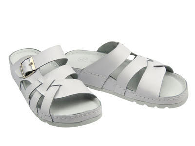 Wygodne klapki damskie skórzane białe Helios Komfort 121