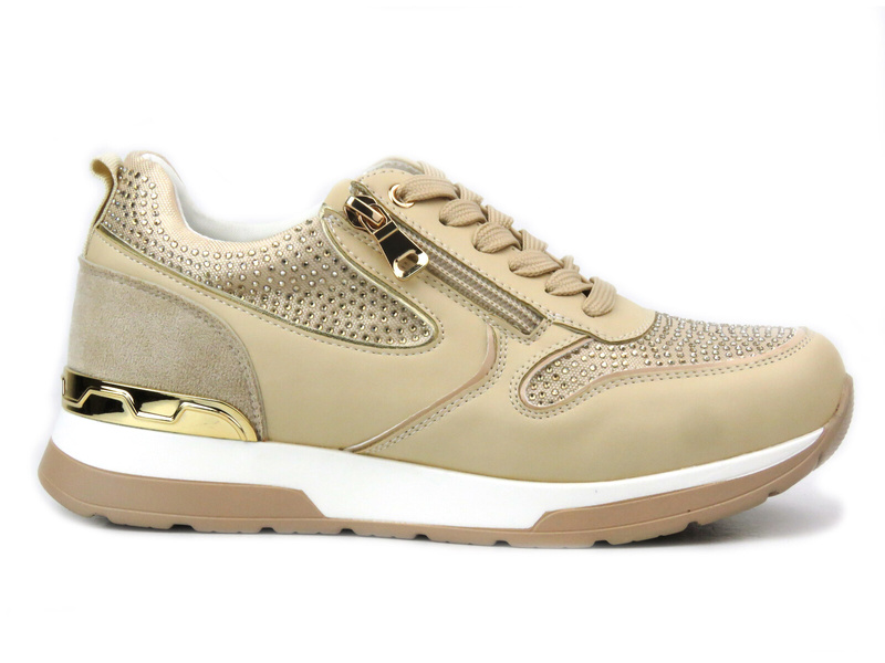 Sneakersy damskie z kryształkami- INBLU IN-323, beżowe