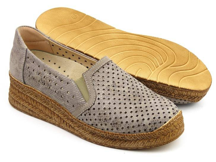 Półbuty damskie na a la plecionej podeszwie - AXEL 1907, beżowe