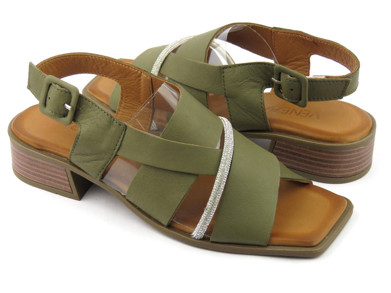 Sandały damskie z kwadratowym noskiem - VENEZIA 039892176, khaki