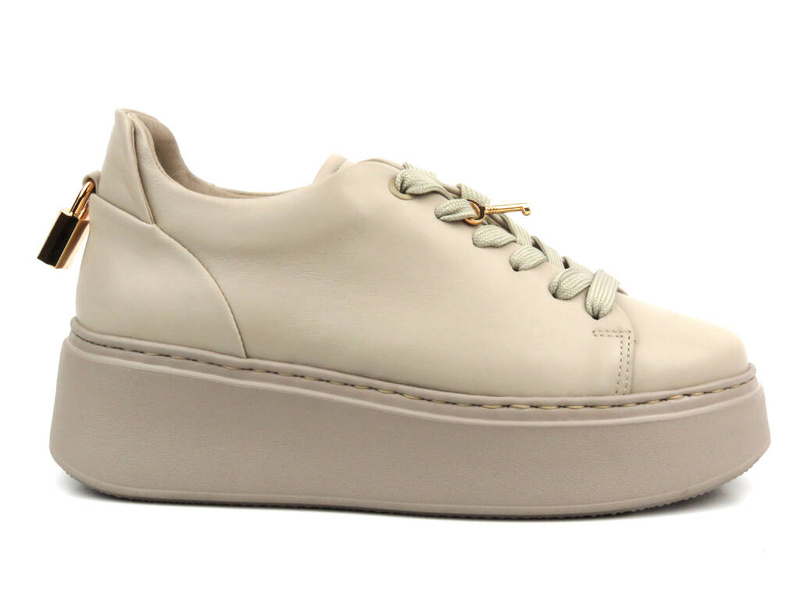 Skórzane buty damskie na platformie - Carinii B9580, beżowe