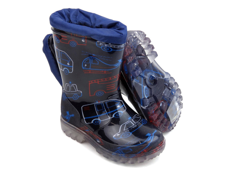 Wysokie kalosze dziecięce w pojazdy - WOJTYŁKO 2204, granatowe