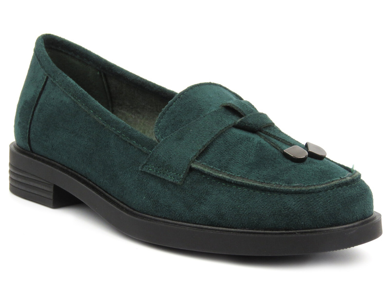 Półbuty, loafersy damskie Potocki 24-12369, zielone