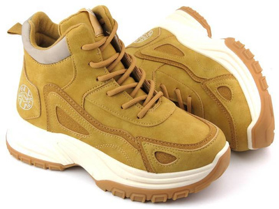 Trapery, śniegowce damskie na platformie - LEE COOPER LCJ-22-44-1354L, jasnobrązowe