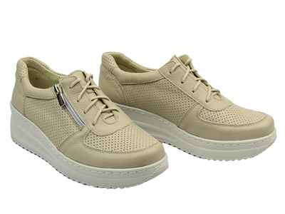 Wygodne, skórzane półbuty damskie ecru Helios 419