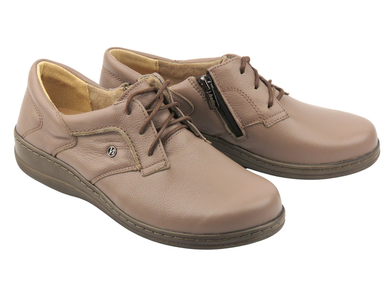 Wygodne skórzane półbuty damskie Helios Komfort 477, khaki