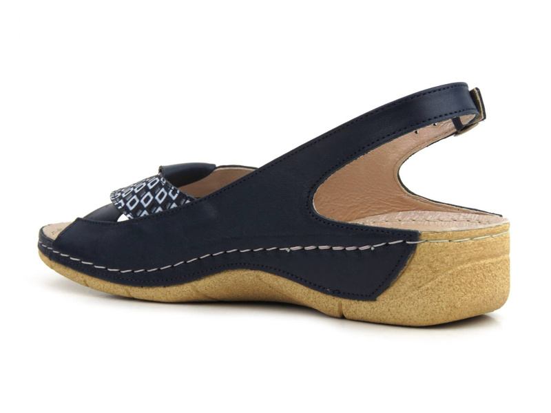 Sandały damskie z miękką wkładką - Agxbut 590, granatowe
