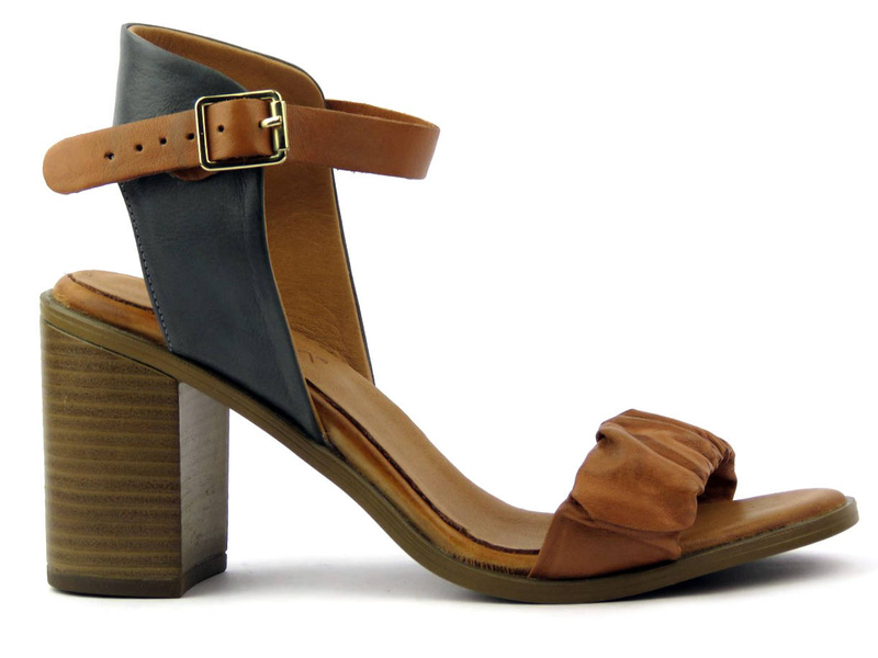 Sandały damskie na słupku - VENEZIA 030170903, brązowo-czarne