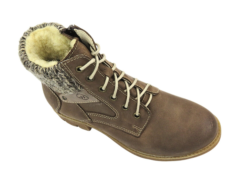 Skórzane Trapery Damskie Helios Komfort 565 Ciemny Beż 2 Sznurowane