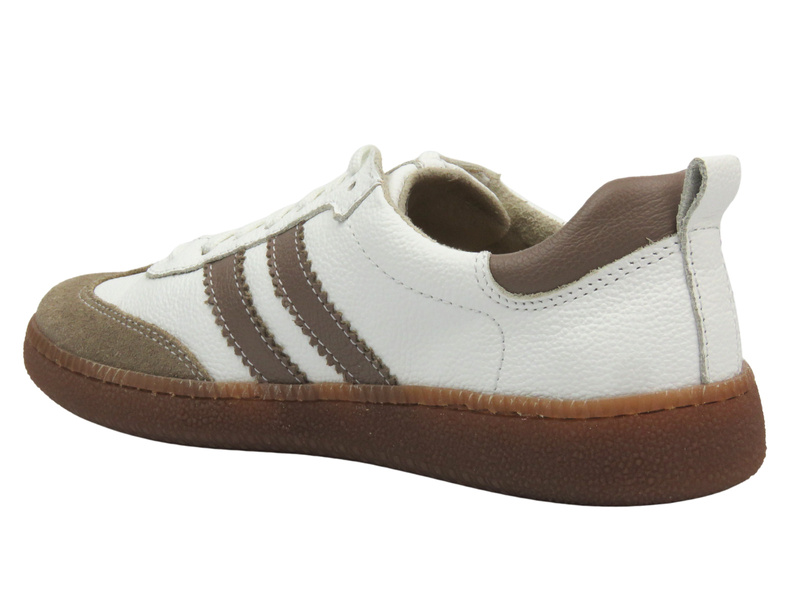 Skórzane sneakersy damskie - Best-But 1403, biało-beżowe