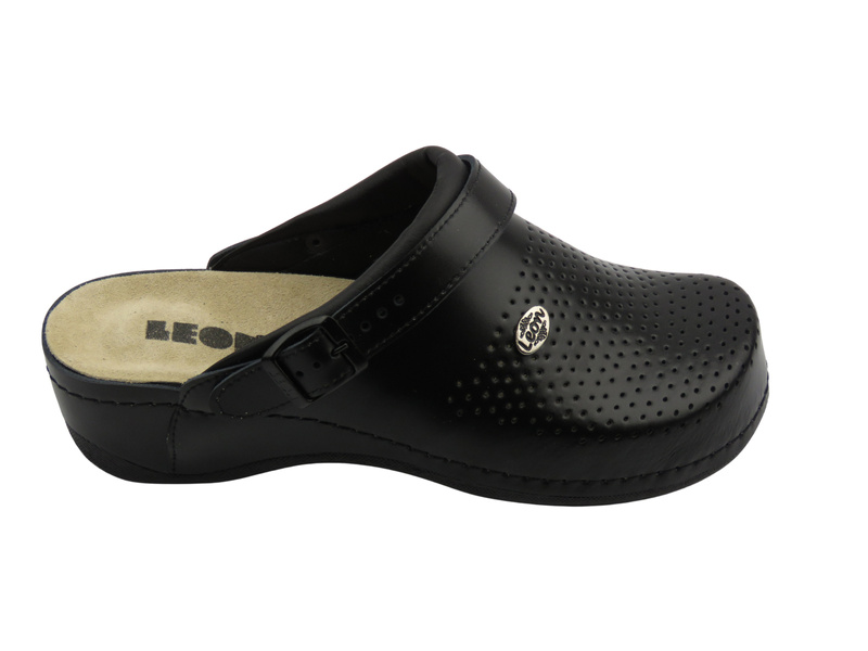 Skórzane Klapki Damskie Leon 2023, czarne