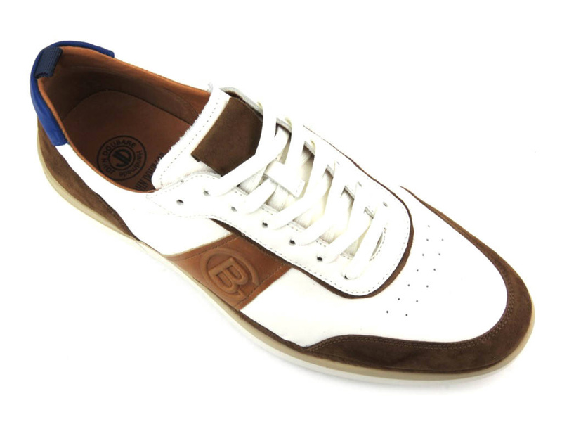 Buty męskie sportowe skórzane - JOHN DOUBARE QA537WIA-A955, biało-brązowe