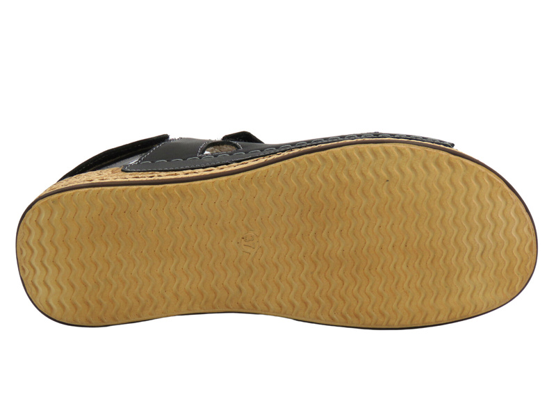 Skórzane sandały damskie na rzepy - Helios 138, czarne