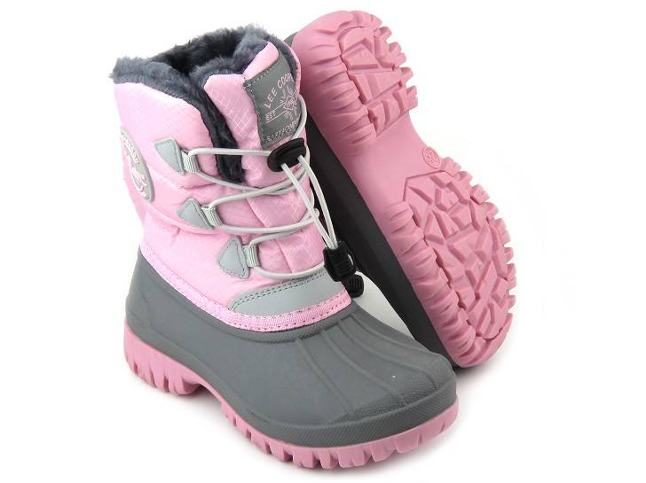 Śniegowce dziecięce ze ściągaczem - LEE COOPER LCJ-21-44-0518K, różowe z szarością