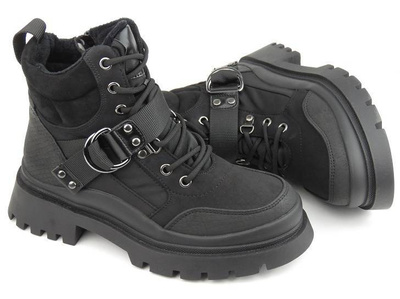 Czarne trapery, botki damskie - EVENTO 22BT35-5072