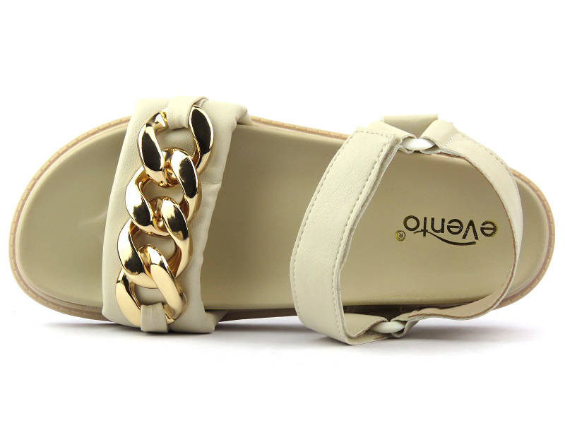 Sandały damskie ze złotym łańcuchem - Evento 22SD35-4522, beżowe