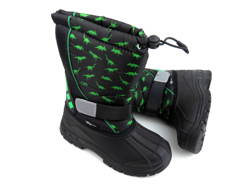 Śniegowce, buty zimowe dziecięce - WOJTYŁKO 23041, czarne w dinozaury