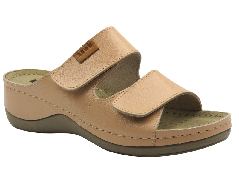 Skórzane Klapki Damskie Leon 931 pudrowy róż