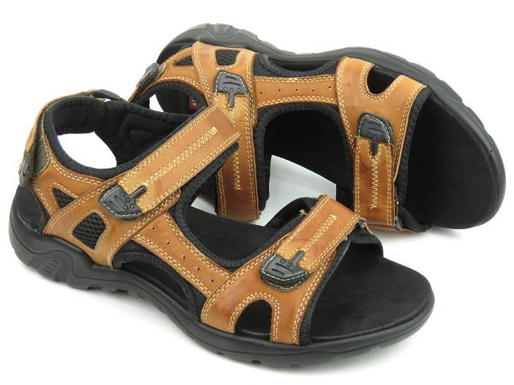 Sandały męskie na rzepy - AMERICAN CLUB CY 54/22, brązowe