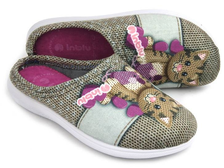 Kapcie damskie z kotem - INBLU CAMILLE, beżowe