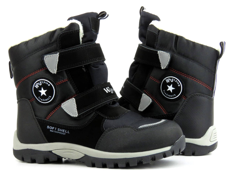 Śniegowce, ciepłe buty zimowe dziecięce - WOJTYŁKO 23039, czarne