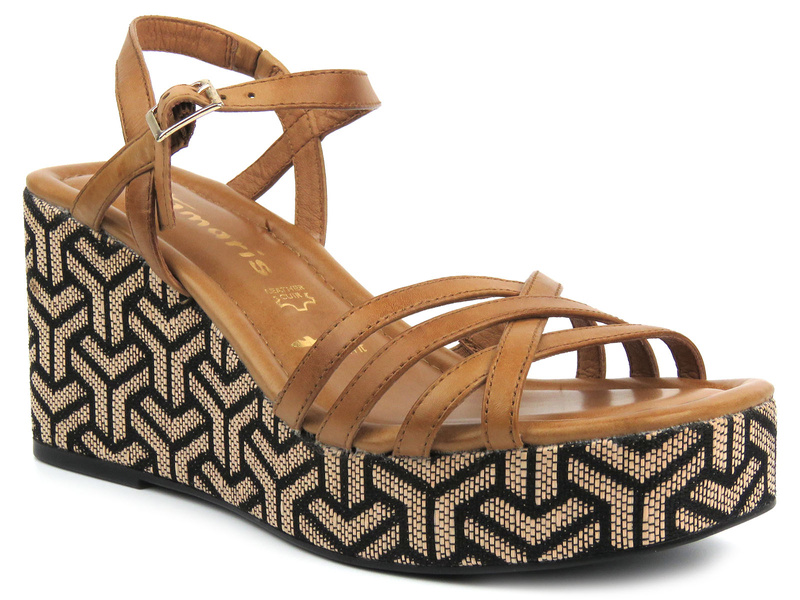 Sandały damskie na koturnie - TAMARIS 1-28014-42, brązowe