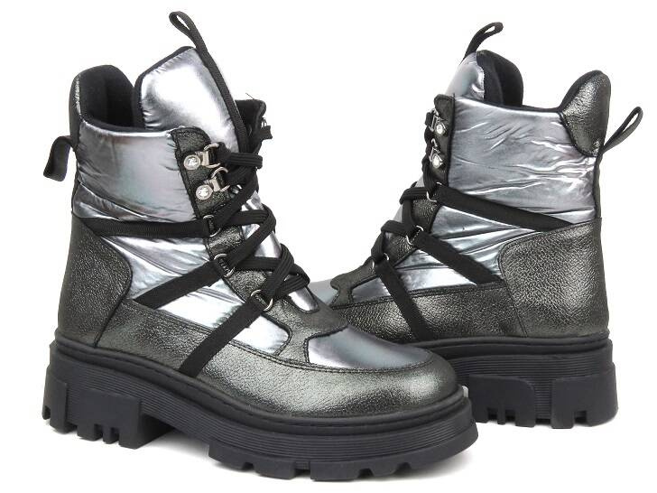 Botki skórzane trapery damskie - VENEZIA 9865, srebrne